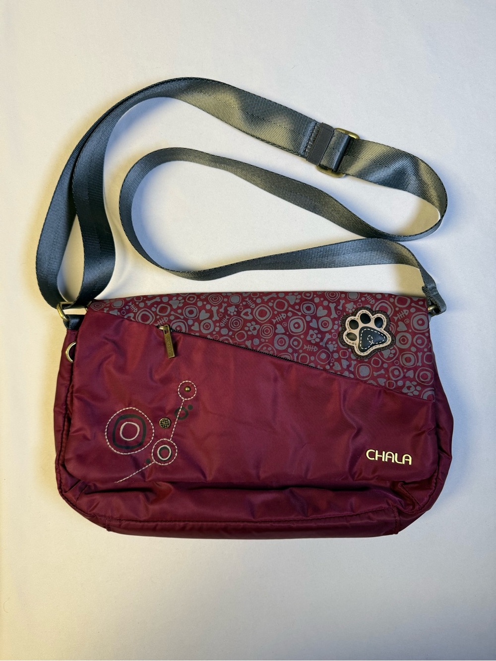 Chala Burgundy and Gray Crossbody Messenger Bag